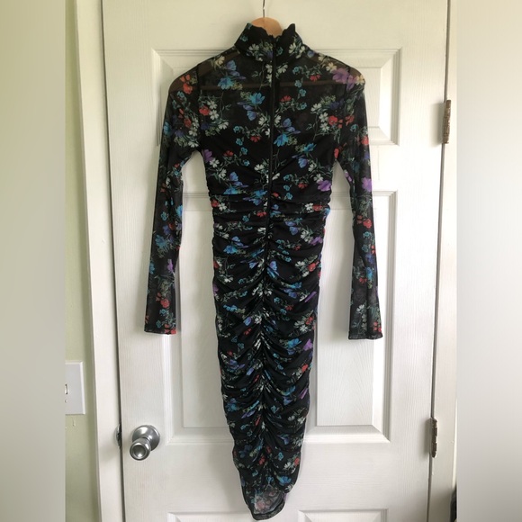 NEW!!! Alice + Olivia Delora Floral Long Sleeve Ruched Turtleneck Dress - Picture 11 of 14